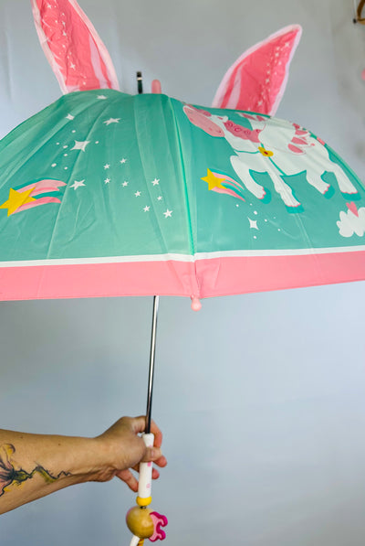 Wood Unicorn Umbrella, Pink/aqu, size Child