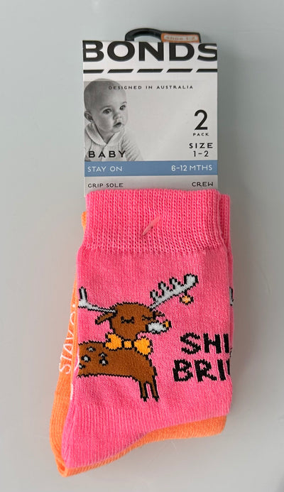 BONDS Holiday Socks NEW, Org Pink, size 6-12m