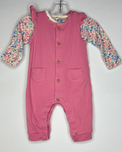 M&S Ribbed Romper Set, Pink, size 3-6M