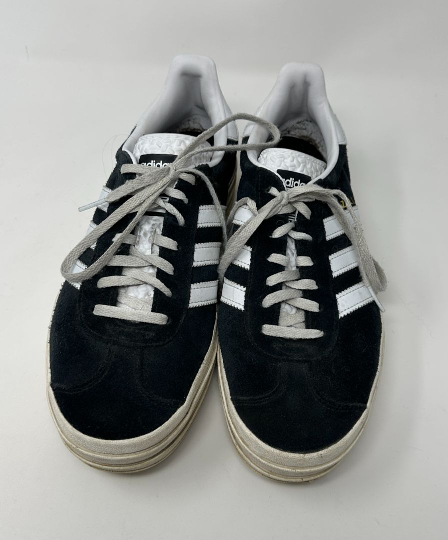 Adidas Suede Wedge Shoe 9 Black White  Sailor Jack Consignment