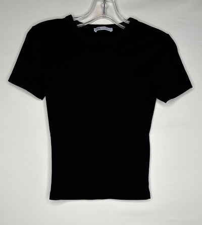 Zara Rib S/s Top, Black, size Medium