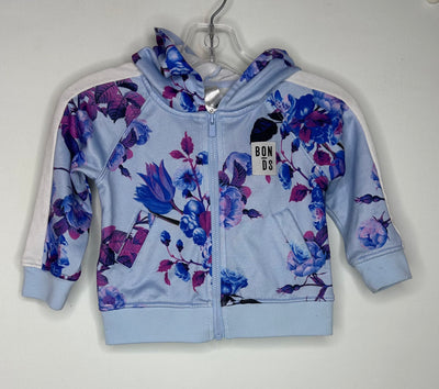 Bonds Floral Hoodie Zip, L Blue, size 12m-18m