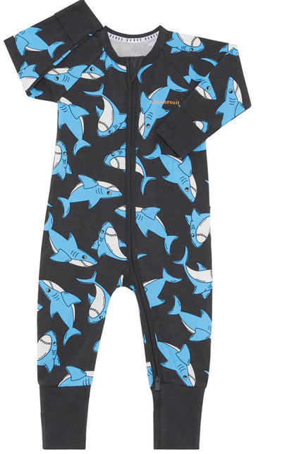 BONDS Shark Wondersuit, Blue, size NB